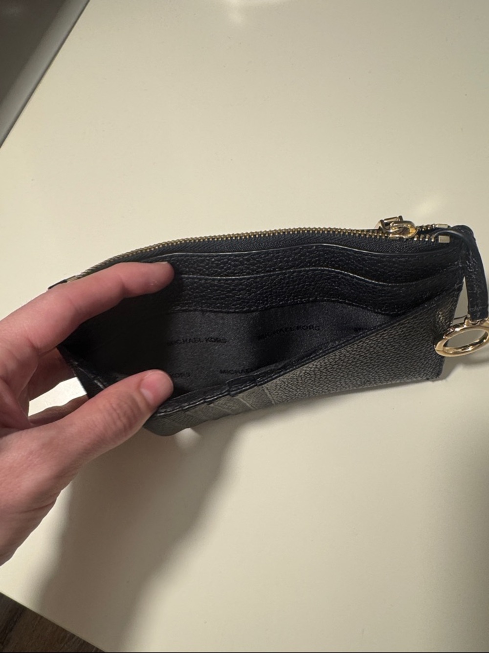 Michael Kors Black Pebbled Leather Zip Card Wallet with Gold Hardware - Picture 3 of 7